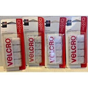 LOT OF 4!!! Velcro 90073 0.88" x 0.88" Sticky-Back Fasteners - White (12/PK) New